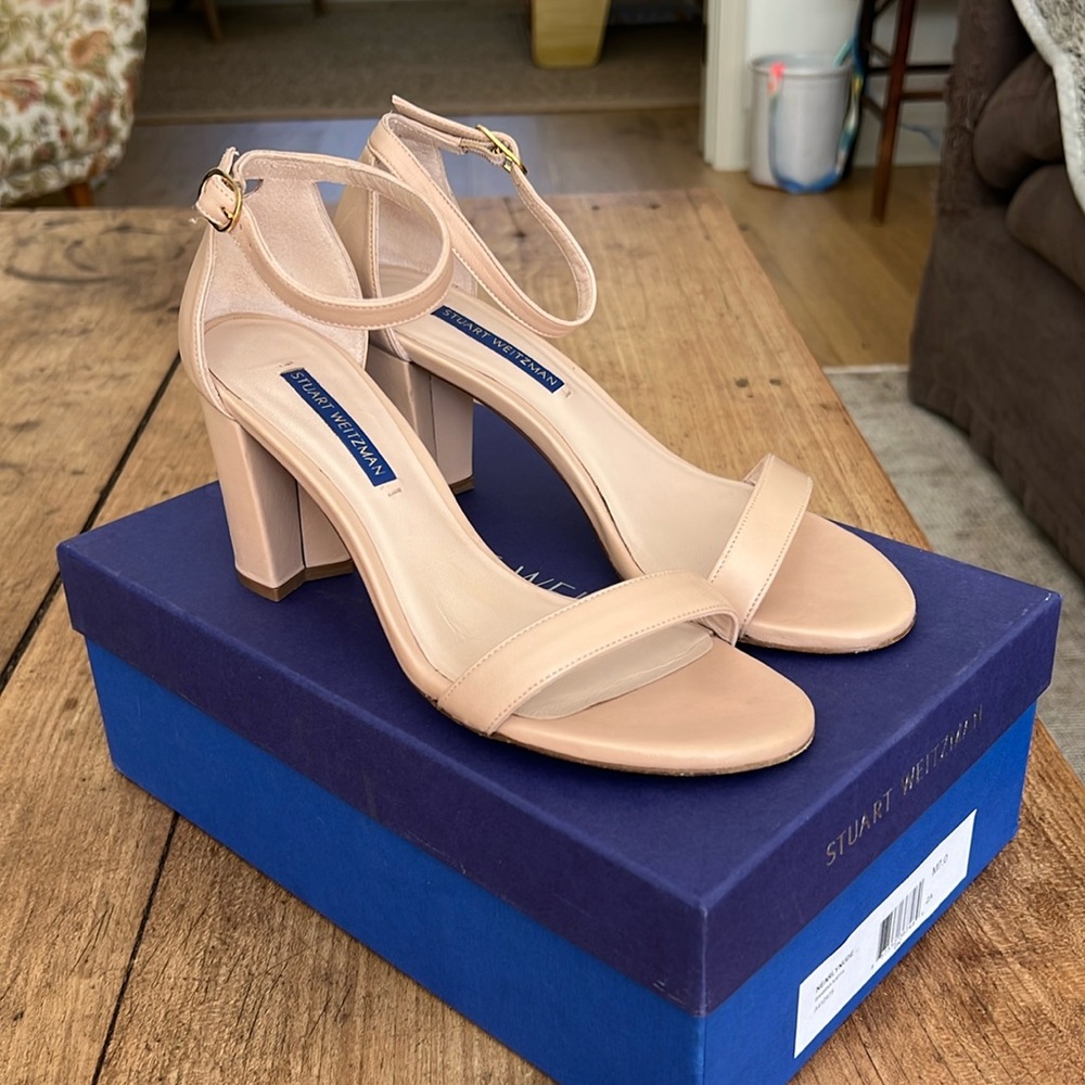 Stuart Weitzman NearlyNude Ankle Strap Block Heel Sandals